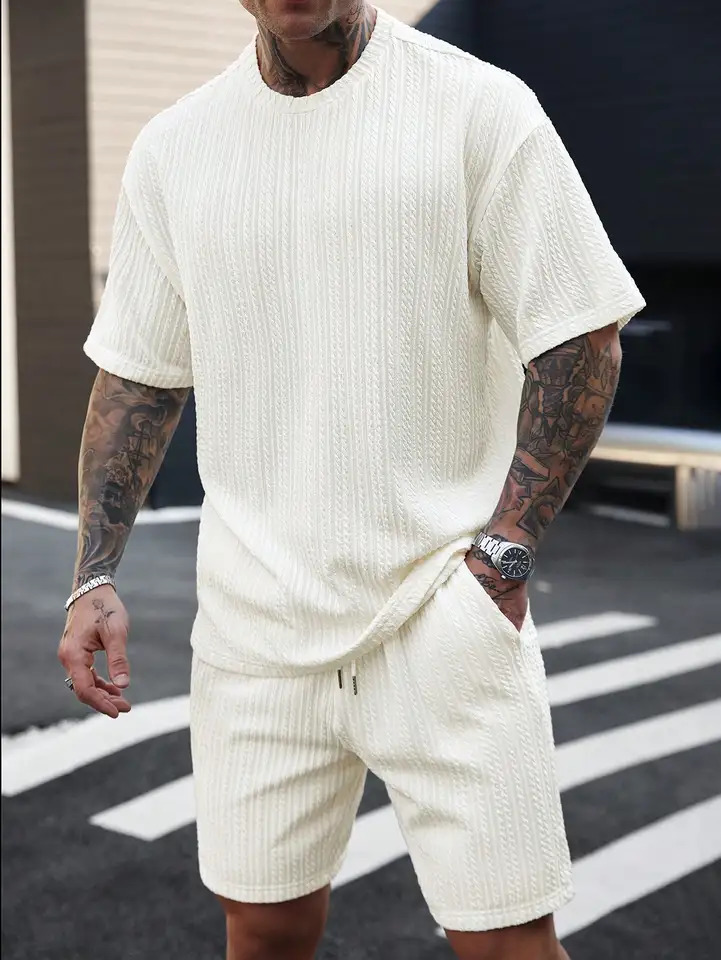 Mens Summer Casual Fashion Jacquard Set is a and Comfortable Suitable for Daily Leisure Sports Occasions 250529Z