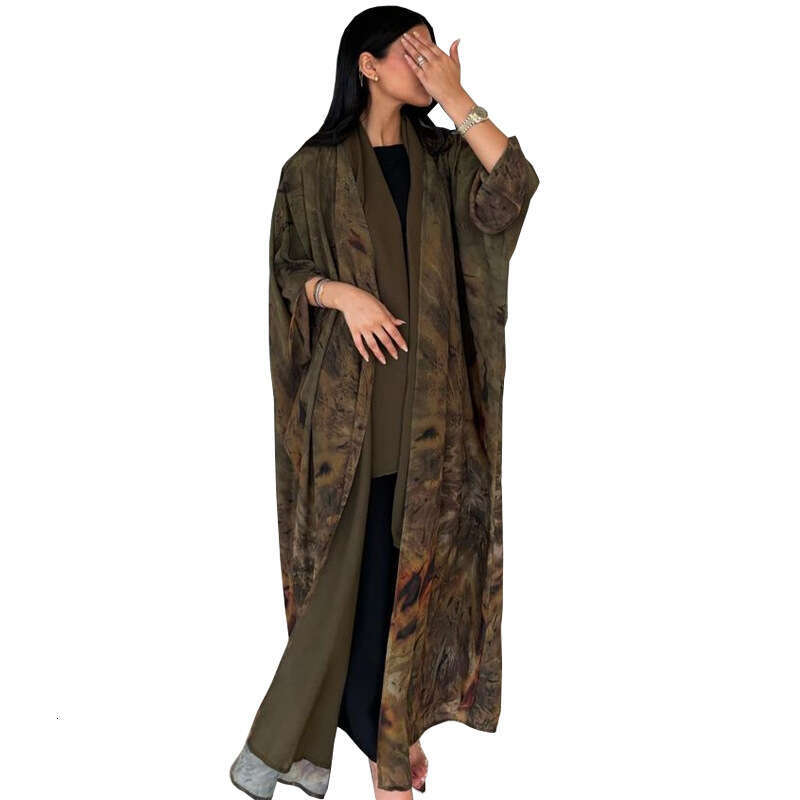 Mq163modest Coat Chiffon Print Fashion Long Robe Outerwear Dress Muslim Dubai Abaya B5