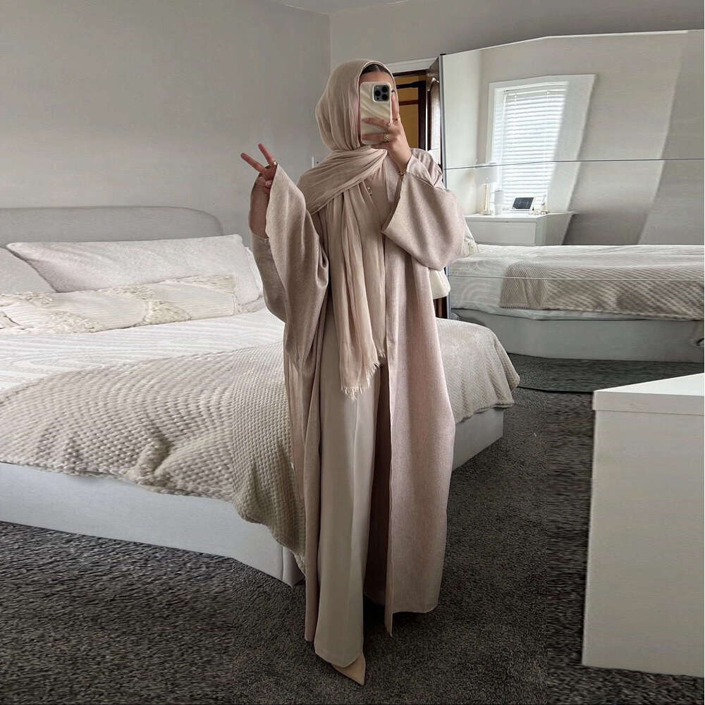 Mq116 Cotton Linen Comfortable Cardigan Robe Arab Dubai Fashion Simple Abaya Outerwear B5