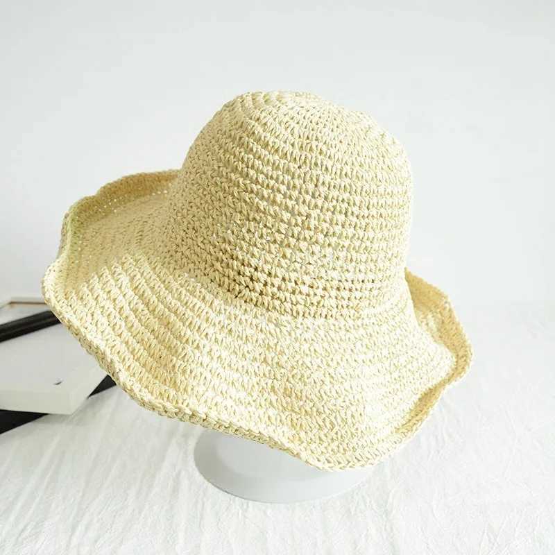 Simple Girl Sun Hat Wide Brim Floppy Summer Hats for Women Beach Panama Straw Dome Weave Bucket Hat Femme Shade Hat Women Hats W250602