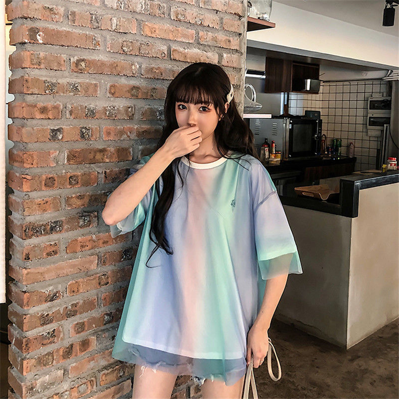 2025 new spring summer women's T-shirt new women's fake two-piece white T-shirt spring and summer Korean style short sleeved loose color gra