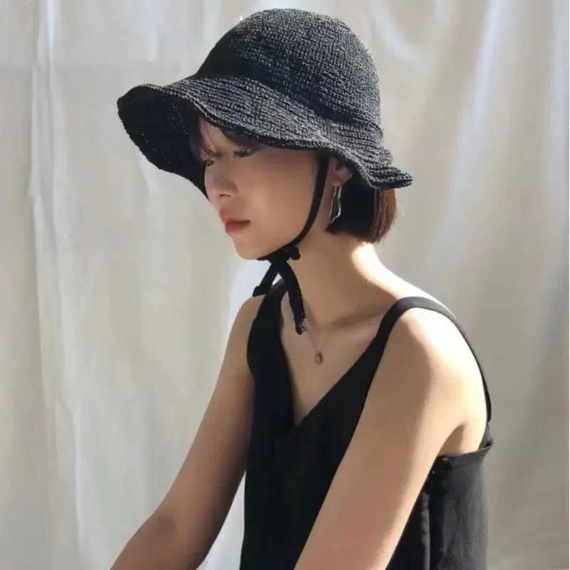 Japanese Cute Strap Loli Caps for Women Spring Summer Travel Versatile Sunscreen Fashion Wide Brim Show Face Small Bucket Hat W250602