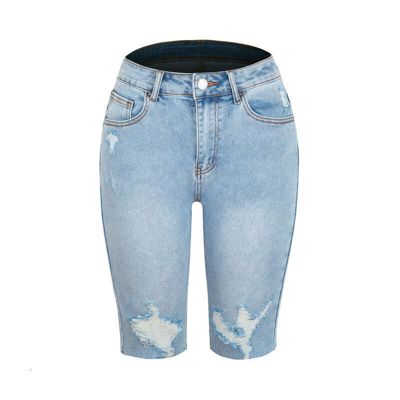 Denim Shorts Jeans Shorts New Summer High Elasticity Skinny Mid Waist Five Point Pants Ripped Jeans For Women Super Hot Ripped Short Jeans