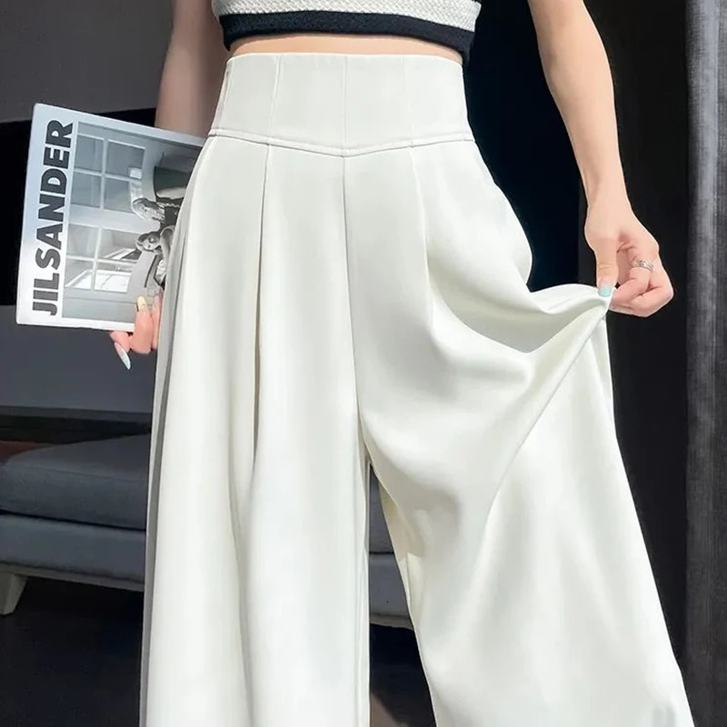 Spring Summer Female Concise High Waisted Pants Lady Korean Basic Slim Fit Suit Trousers Women Straight Leg Baggy Slacks 250603