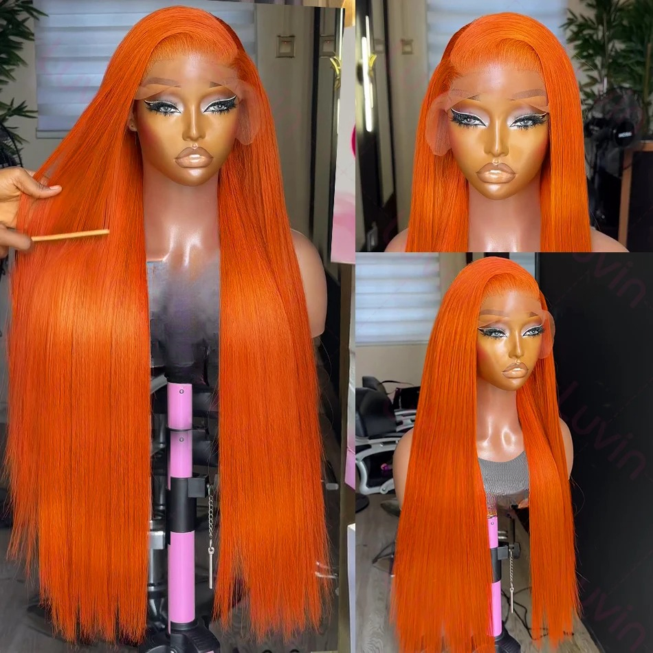 Straight Ginger Orange Wigs Colored 13x6 HD Lace Frontal Wig 13x4 30 Inch Human Hair PrePlucked Transparent Brazilian Wig Synthetic