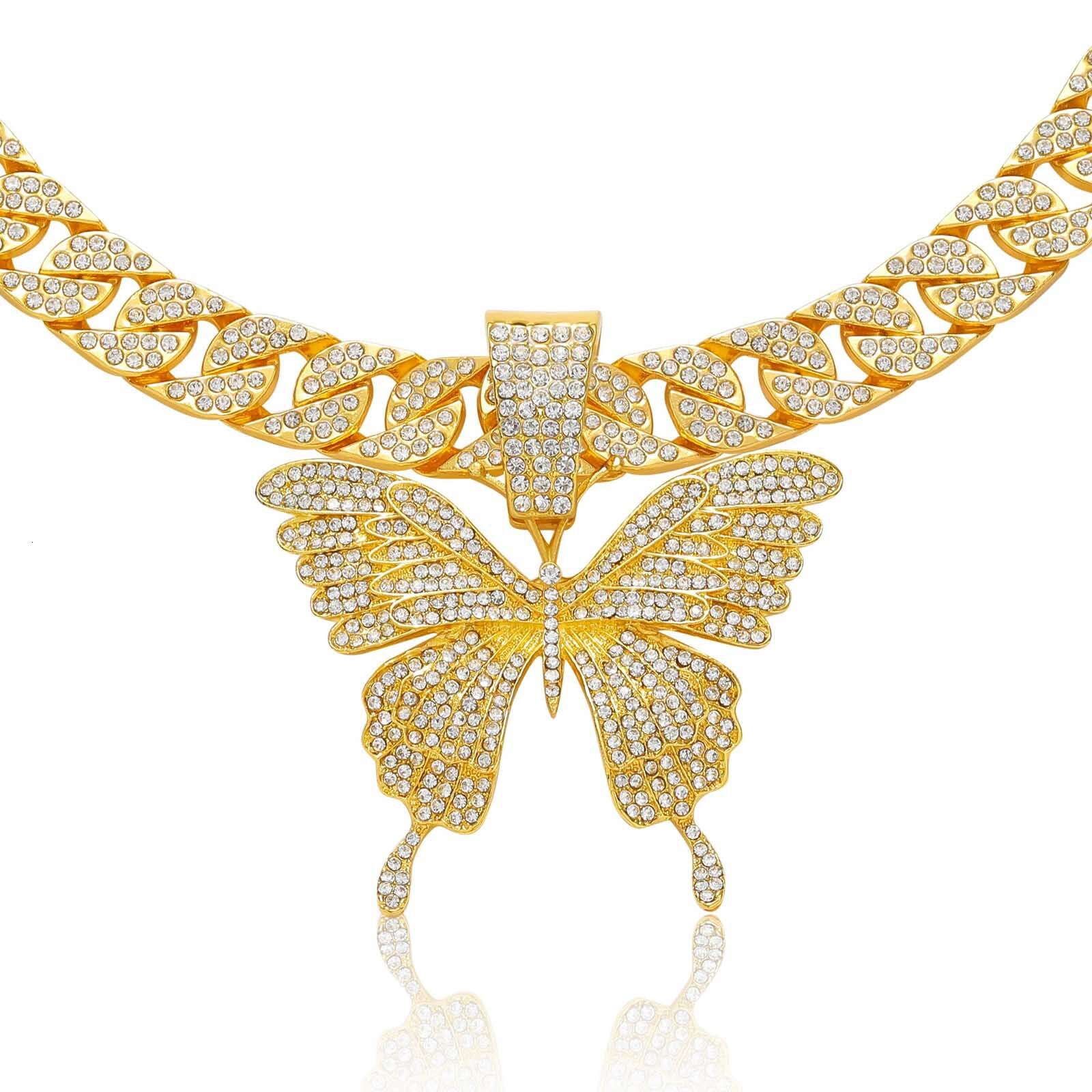 Hip Hop Butterfly Full Diamond Pendant Fashion Versatile Cuban Chain Small Male and Female Jewelry Hip Hop Necklace Moissanite pendant