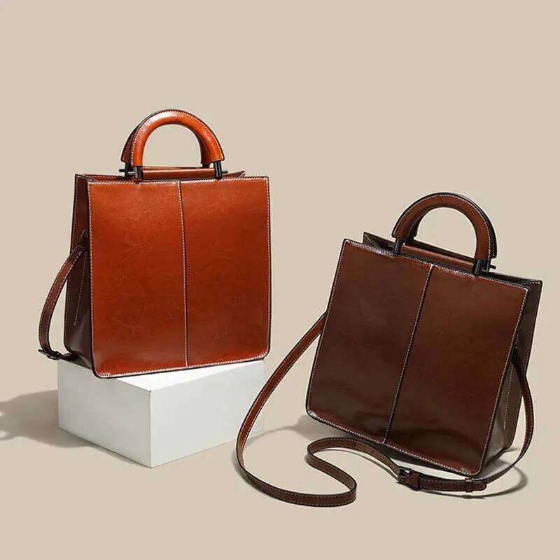 Genuine Leather Women's Shoulder 2025 New Designer Women Handbags Retro Cowhide Crossbody Bags Female Square Tote Bag