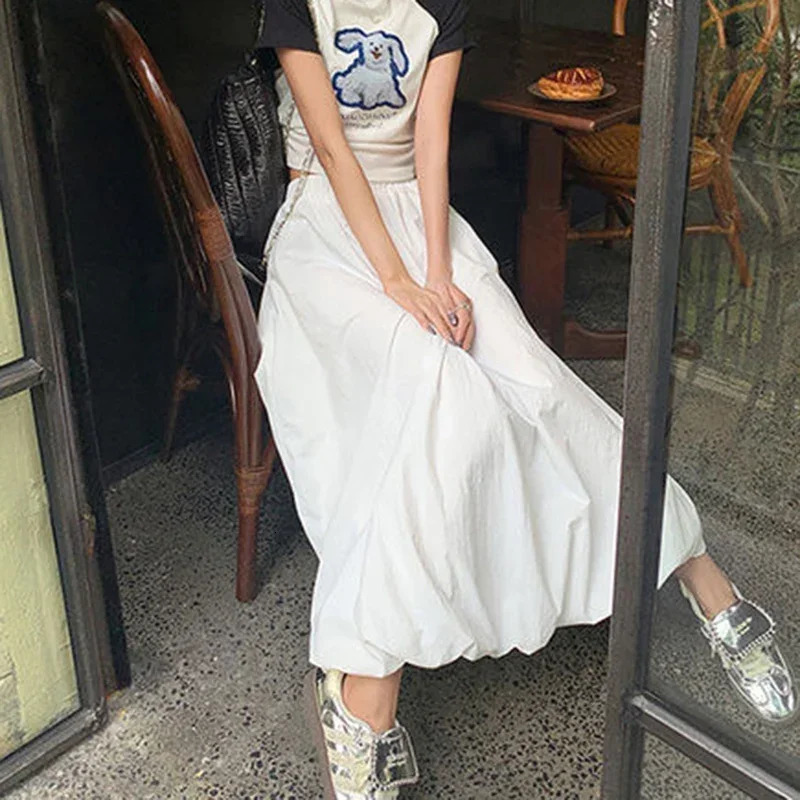 Fluffy Flower Bud Skirt Women Korean Fashion High Waist Long Skirts Woman Streetwear Solid Color Pleated Skirts Female 250603
