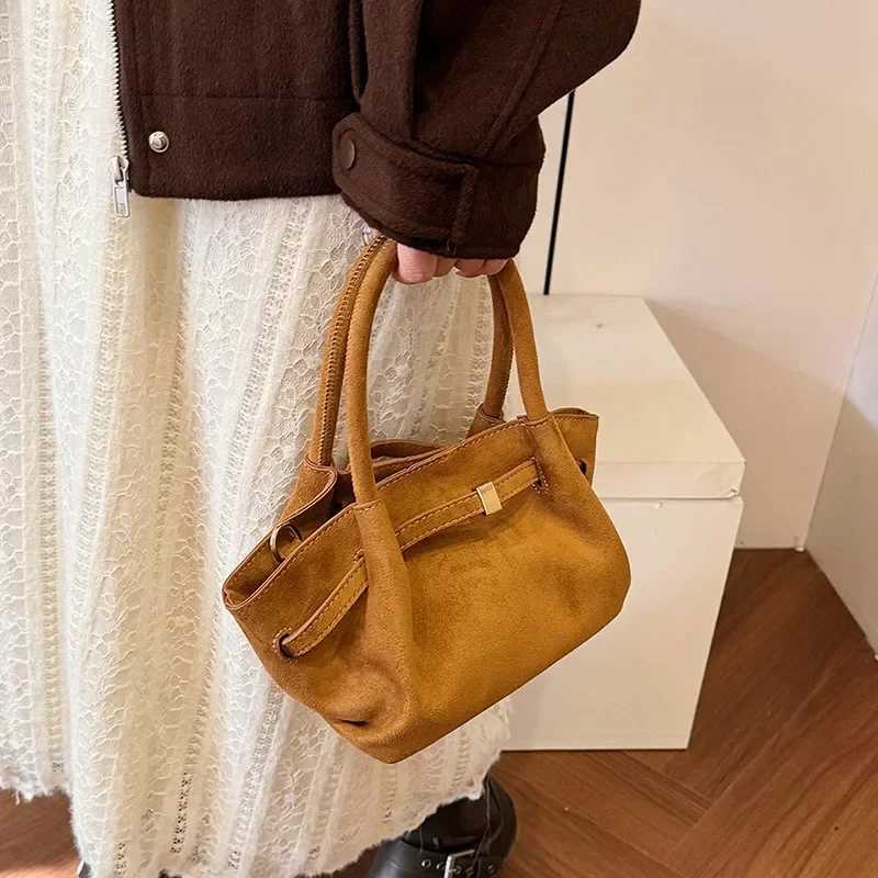 Vintage Faux Suede Womens Small Tote Bag Fashion Design Ladies Shoulder Crossbody Bags Retro Matte Female Purses and Handbags W250602