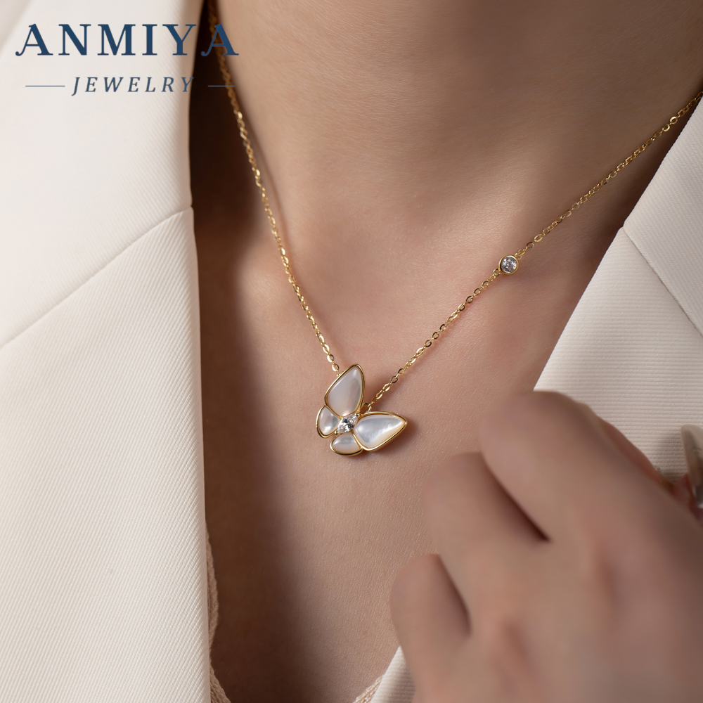 Luxury 18K Gold Plated 925 Sterling Silver Fritillary Butterfly Necklace Natural White Jewelry Design for Girls Women