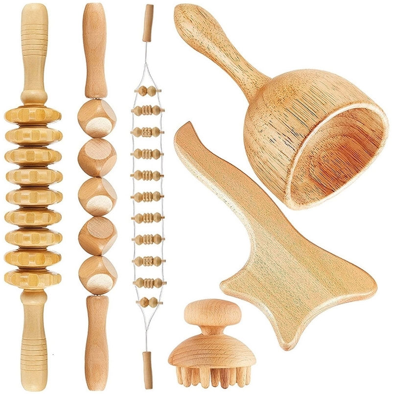 6 In 1 Wood Therapy Massage Tool Lymphatic Drainage Massager Anti Cellulite Fascia Massage Roller for Full Body Muscle relaxatio 250603