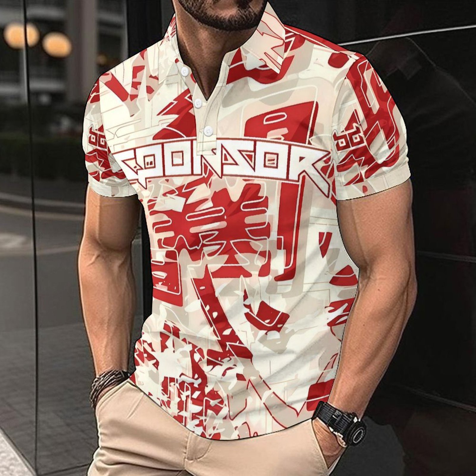 polo shirt mens designer polo 2025 New Men's Classic Casual Short Sleeve Polo Shirt with Printed Color Blocking