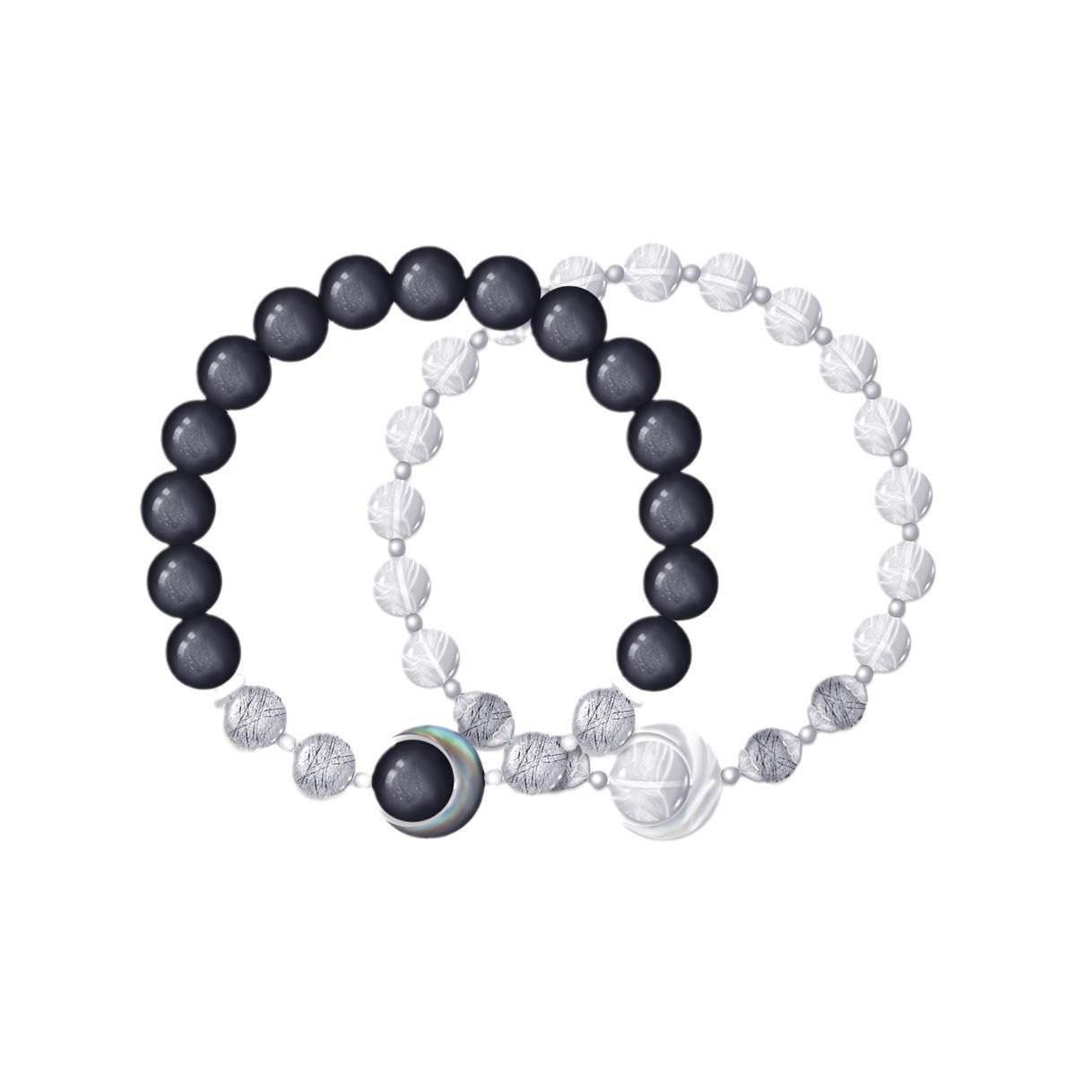 Natural crystal, silver obsidian Asai black hair crystal bracelet,Obsidian,wuxing implied meaning Psychic shielding Energy purification Integrity prot