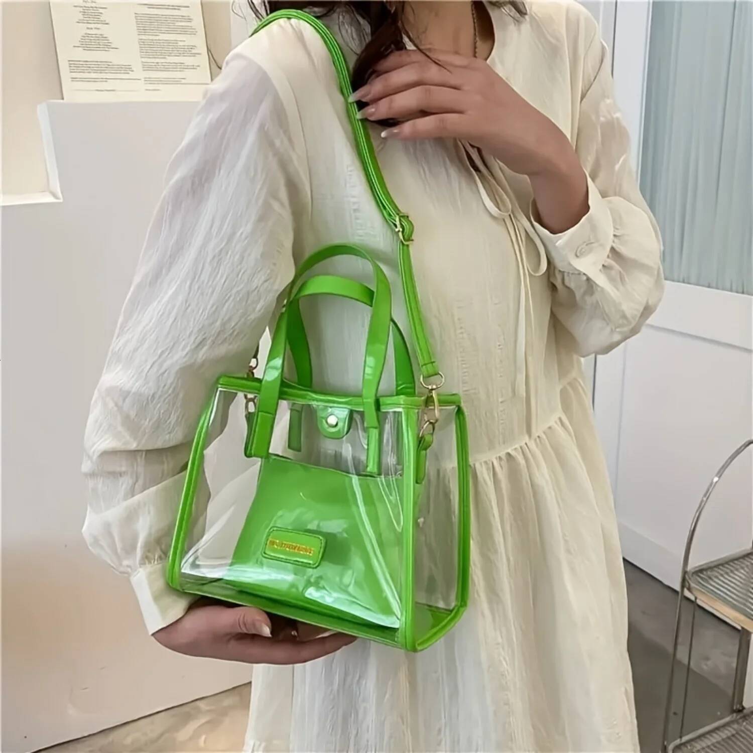 2025 New Transparent Handbag Set Candy Color Designer Women's Crossbody Bag Waterproof PVC Jelly Bag Summer Beach 3