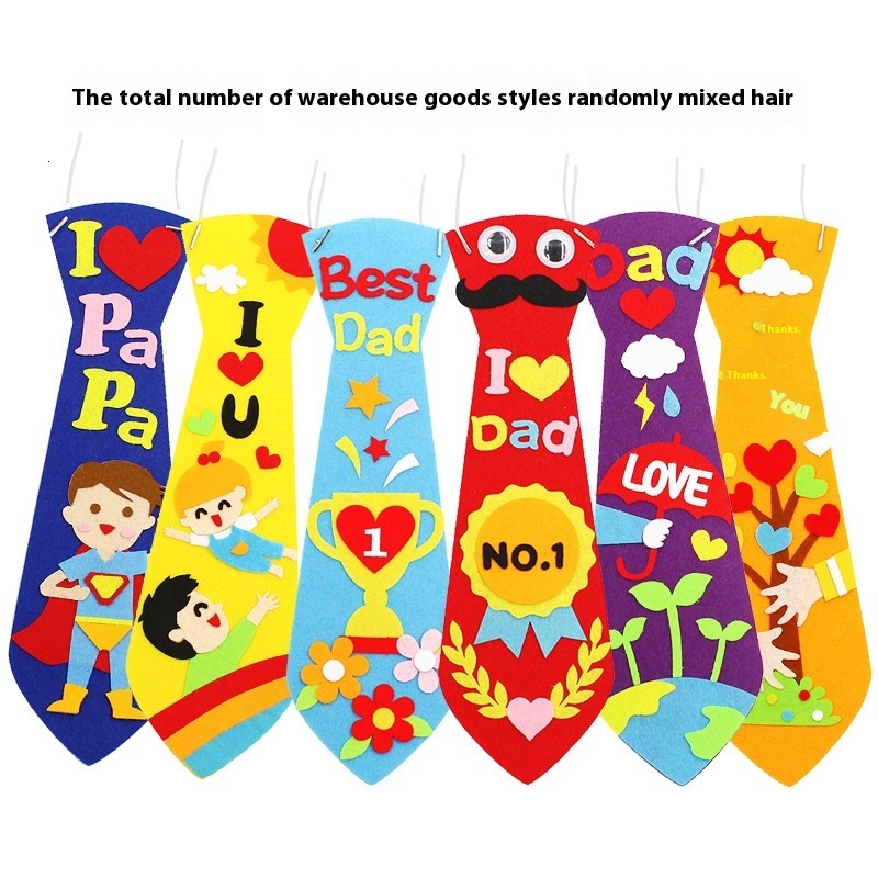 Father's Day DIY Handmade Tie Non-Woven Fabric Sticker Craft for Children Material Kit Educational Kindergarten Creative Gift