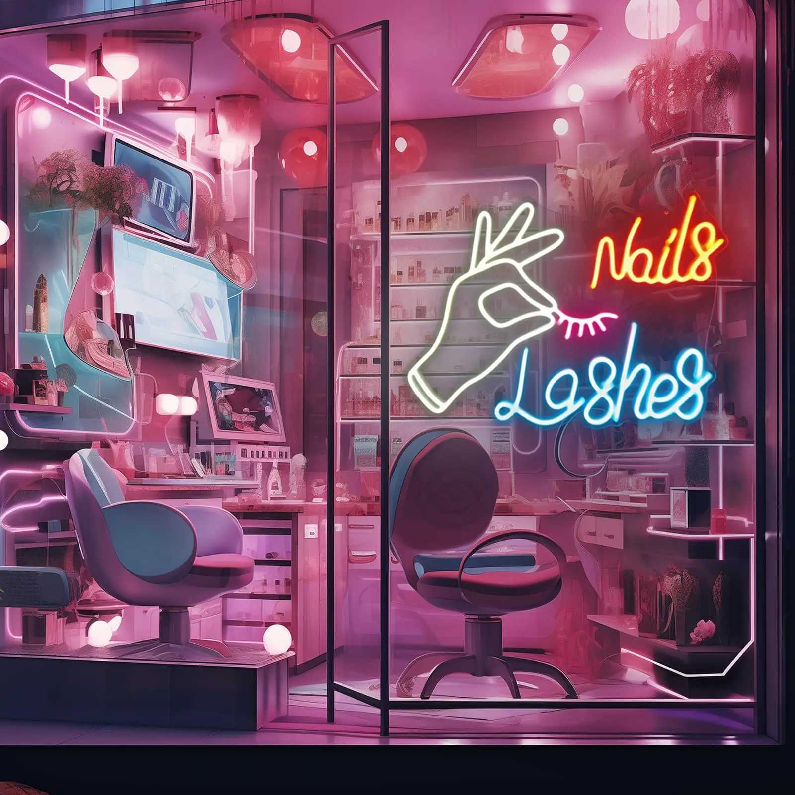Nails Lashes Neon Sign - Wall Decor Lights for Bedroom Salon Makeup Room Beauty Studio USB PoweredXJ250602