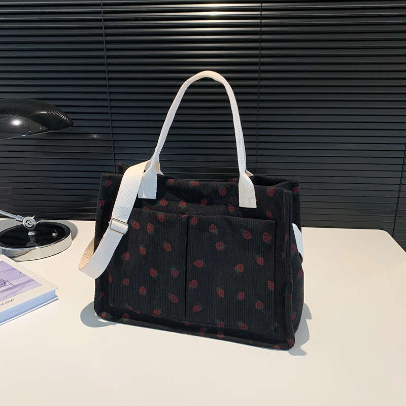 New Fruit Strawberry Print Large Capacity Multi-Pocket Tote Single Shoulder Bag Handbag
