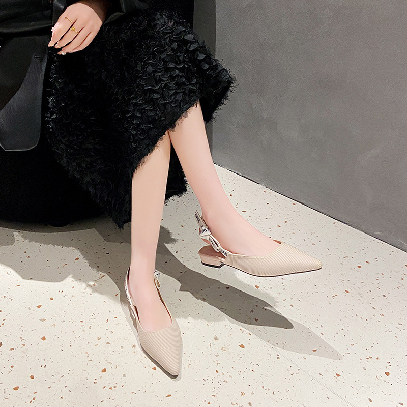 Letter Bowknot Knitted Sandals for Women 2025 Spring New Pointed Toe Shallow Mouth Backless Flat Shoes ddmythur