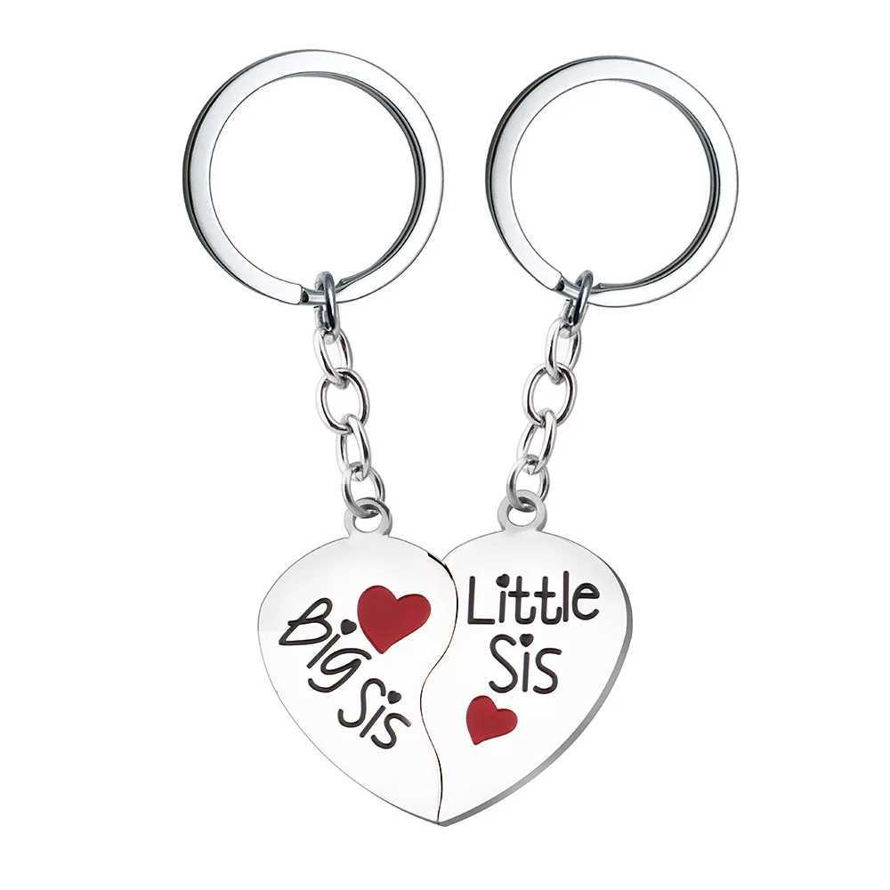 Stainless Steel 2pcs/Sets Big Sis Lil Sis Words Puzzle Key Chain Gift Sister Friends Anniversary Festival Jewelry KeyChains XJ250602