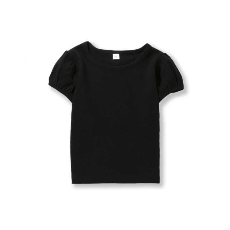 Girls 100% Cotton Short Sleeve Summer Puff Tee T-shirts for School Play Toddlers Teenagers Casual Tops Tees Solid 1-14Yrs T250603