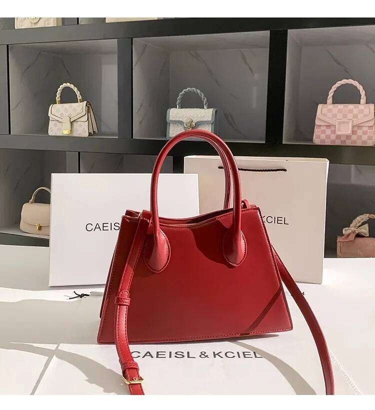 Fashion Veet Red Casual Tote High Quality Textured Leather Women's Handbag Lady Purse Shoulder Crossbody Wedding Bag
