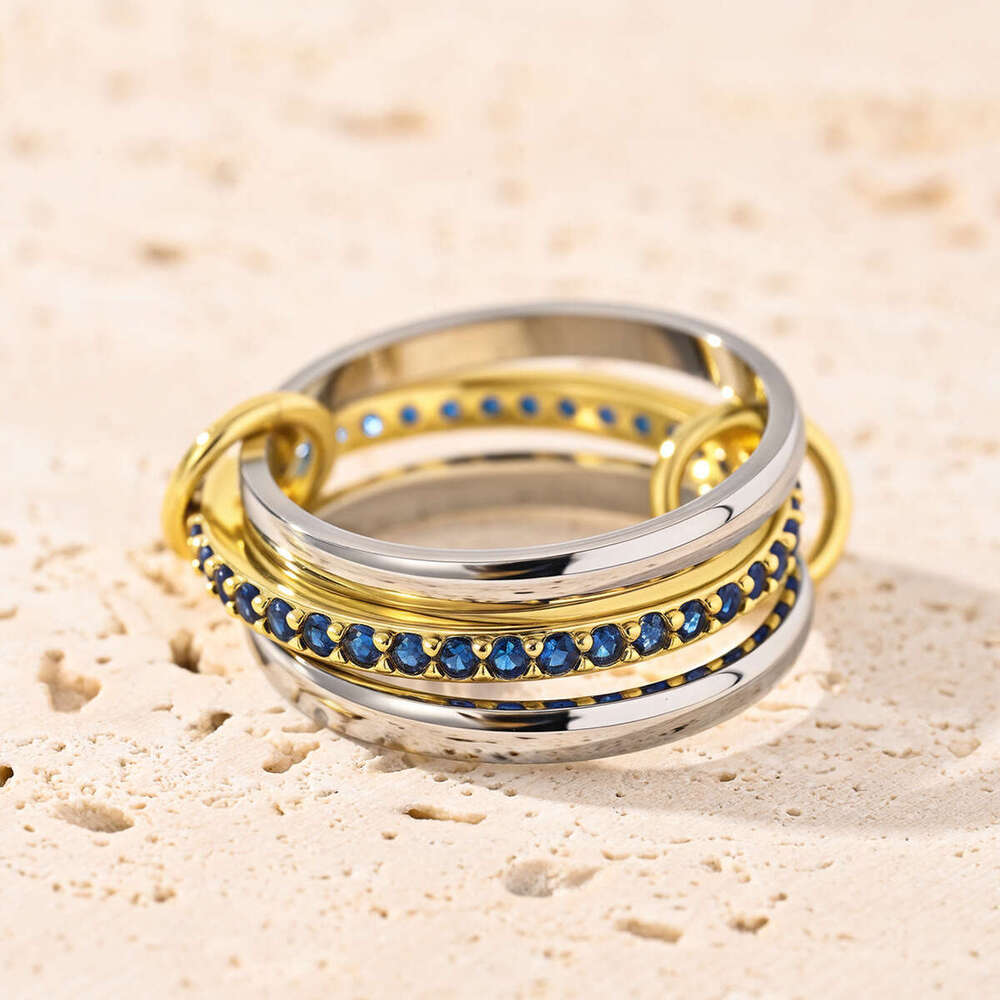 ring hot selling real gold plating inlaid blue 5a zircon highend fashion jewelry to stack with bracelet