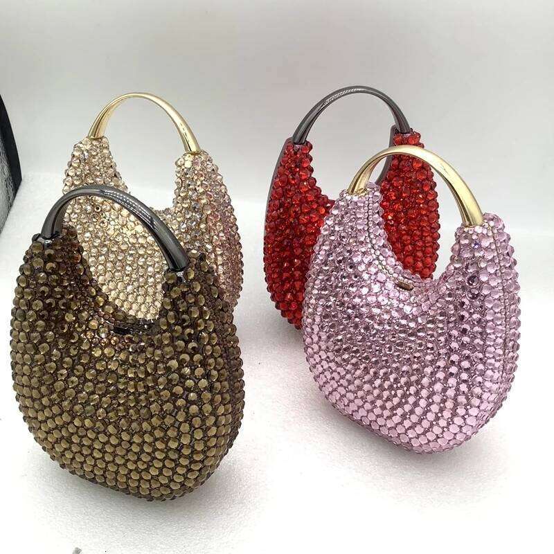 Crystals Top Women Handle Evening Handbags Pink/Red Lady Dias Minaudiere Gold/Brown Wedding Clutch Bags Gems Handbag Purse