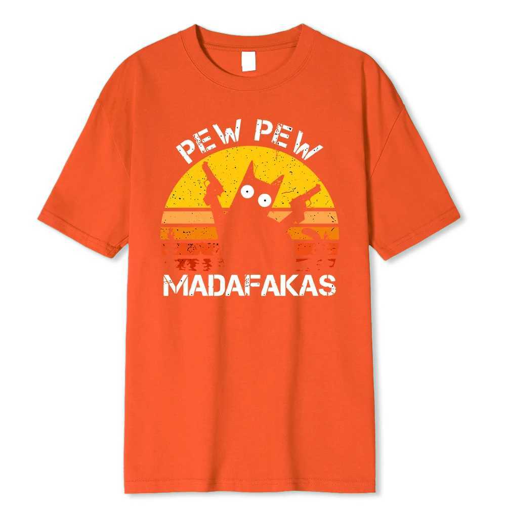 Pew Madafakas Cat With Two Guns Printing Men T Shirts Summer Cotton T-Shirts Breathable Loose Clothes Hip Hop Street TeesC250603