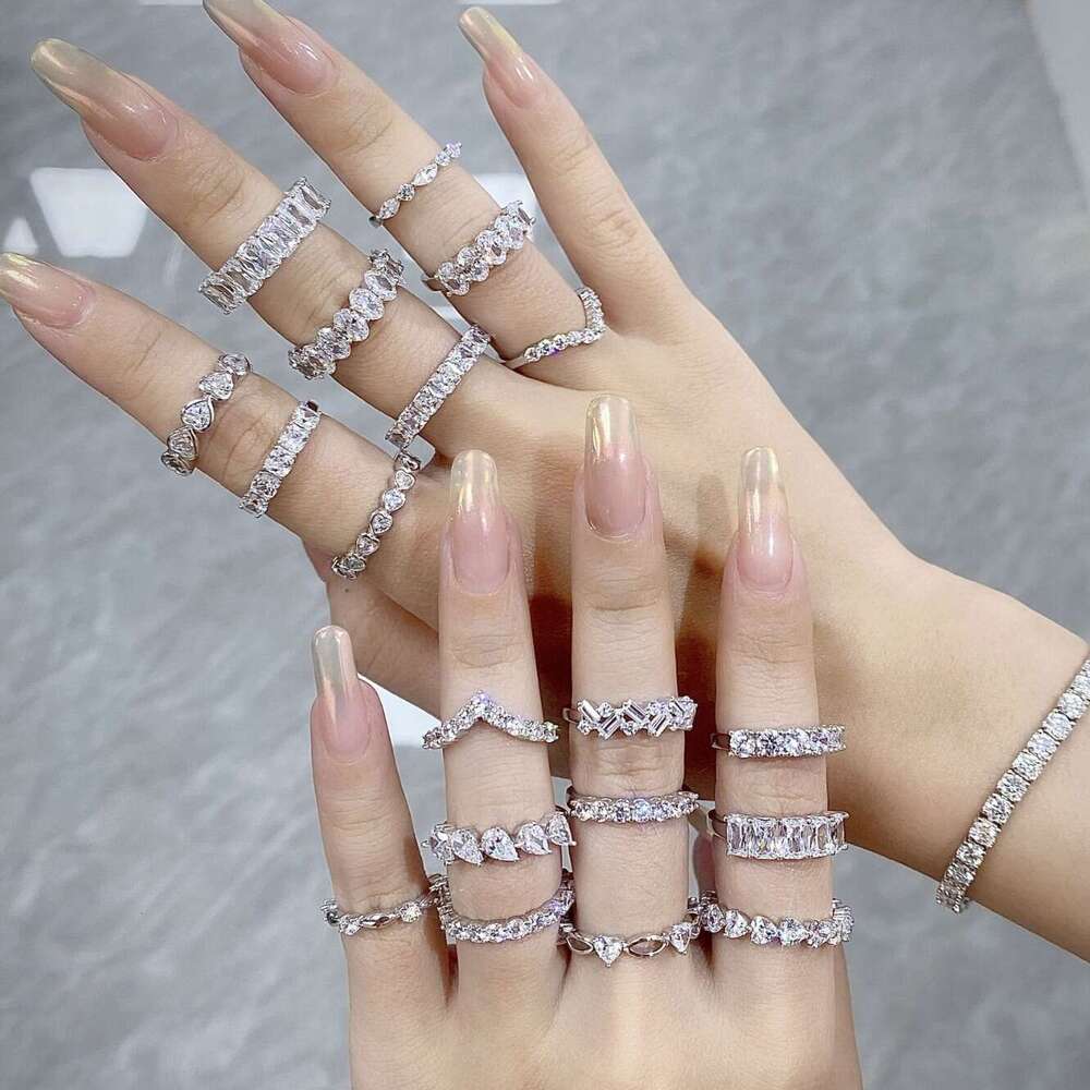S Pure Silver High Carbon HW for Women Ins Style Niche Light Luxury Row Diamond Stacking Zircon Ring