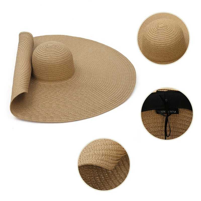 GEMVIE Oversized Straw Hat For Women Wide Brim Summer Sun Hat Packable Large Paper Beach Hat 2022 New Fashion W250602