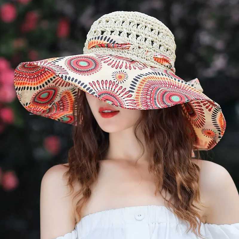MAXSITI U Large Brim Sunscreen Hat for Women Bohemian Beach Hat Tie Dyed Breathable Sunshade Straw Hat Fisherman Hat W250602