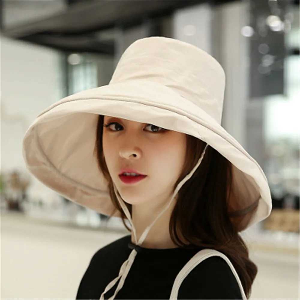 Wide Brim UPF 50+ Sun Hat for Women Anti-UV Protection Hiking Fisherman Cap Foldable Summer Solid Beach Hat 2025 Sun Hat W250602