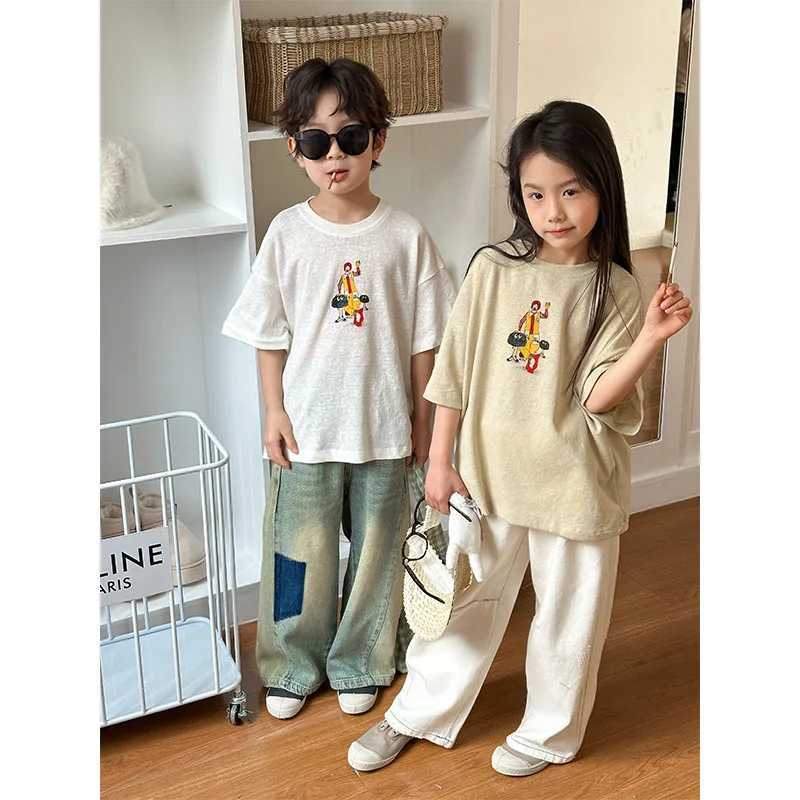 Children Clothing Kids 2024 Summer New Korean Style Short Sleeve Cartoon Printed T-shirt for Boys and Girls Cute Short Sleeve T250603
