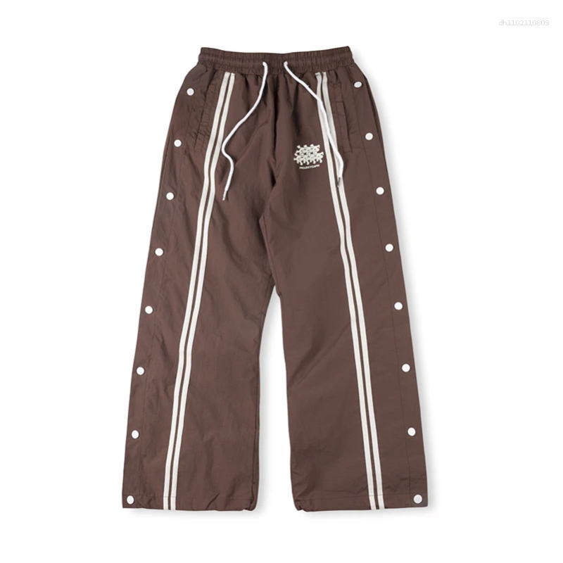 Men's Pants High Street Double-breasted Striped Casual Drawstring Cargo For Men Embroidery Straight Loose Baggy Trousers