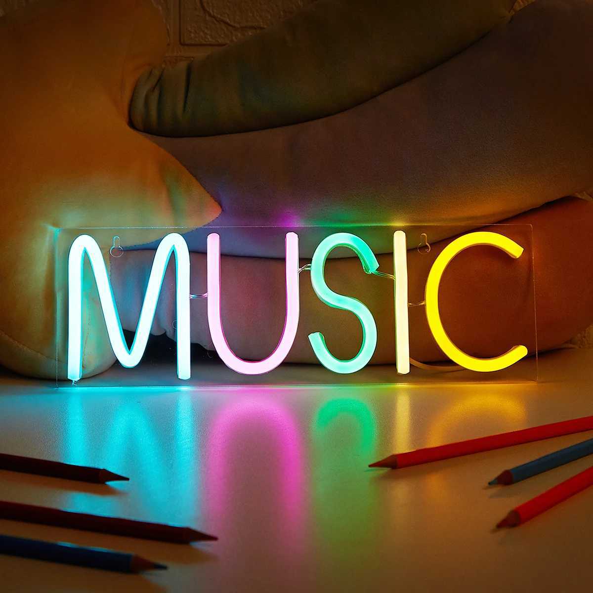 Chi-buy LED Neon MUSIC USB Powered Neon Signs Night Light 3D Wall Art Game Room Bedroom Living Room Decor Lamp Signs XJ250602