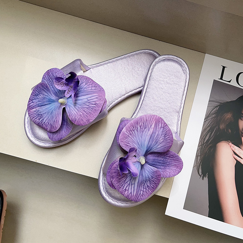 Phalaenopsis Flower Slippers Women's Fashion Versatile Outer Wear Non-slip Flat Bottom One-word Drag Home Soft Bottom Slippers