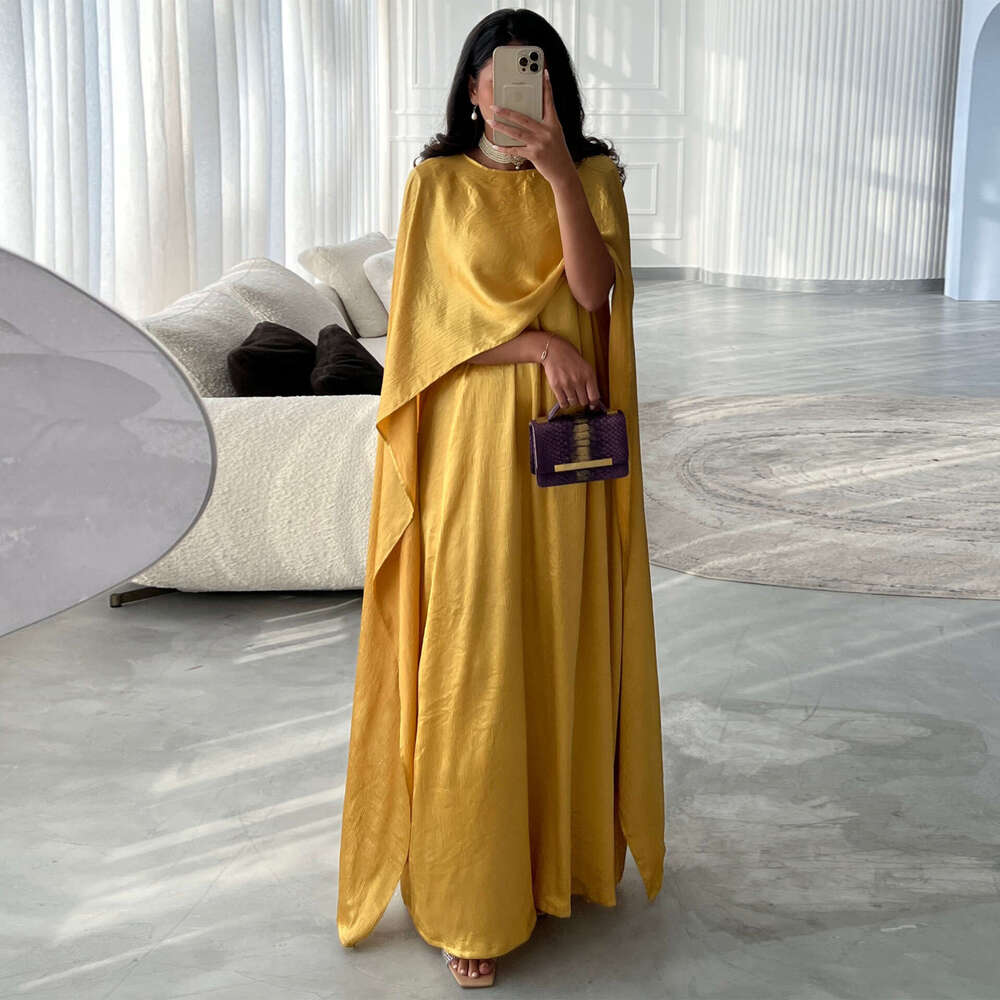 Mq108 Modest Large Sleeve Long Modern Satin Soft Outer Abaya Fashion Dress B5