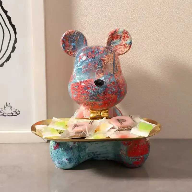 YuryFvna Graffiti Bear Figurine A Decoration Statue Keys Storage Shelf Modern Ro Sculpture Table Decor Statues Y250509