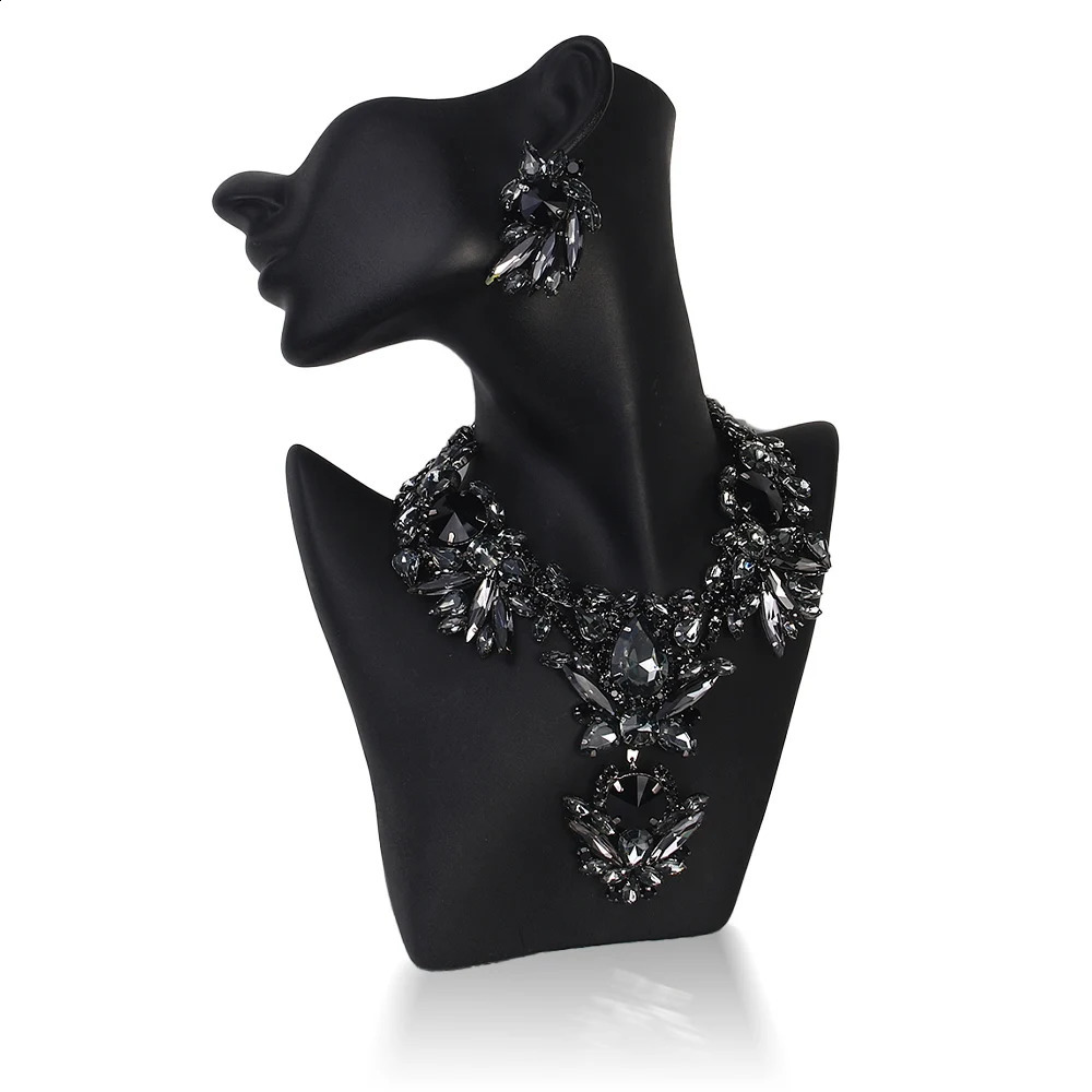 Black Dubai Jewelry Set Necklace African Statement Men Women Gift Choker Bride Prom Wedding Necklace and Earring Set 250530