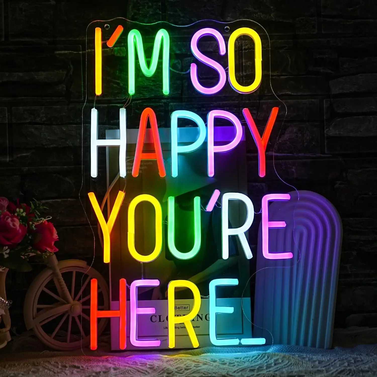Im So Happy Youre Here Neon Sign Dimmable Positive Affirmation LED Light for Kids Room Classroom Home Business Wall Art Decor XJ250602