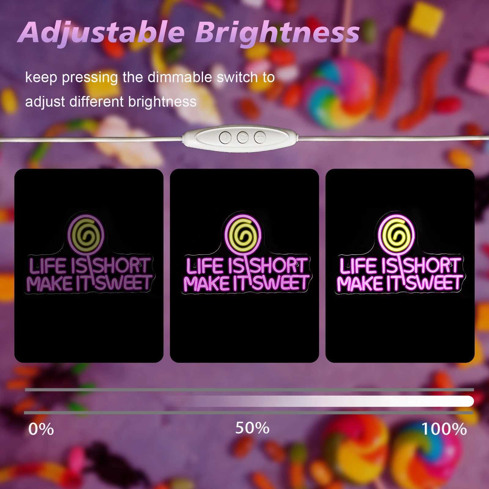 Life Is Short Make It Sweet Neon Signs LED Light Up Sign Shop Sign Candy Art Neon For Room Decoration Dessert Shop Dimmable XJ250602