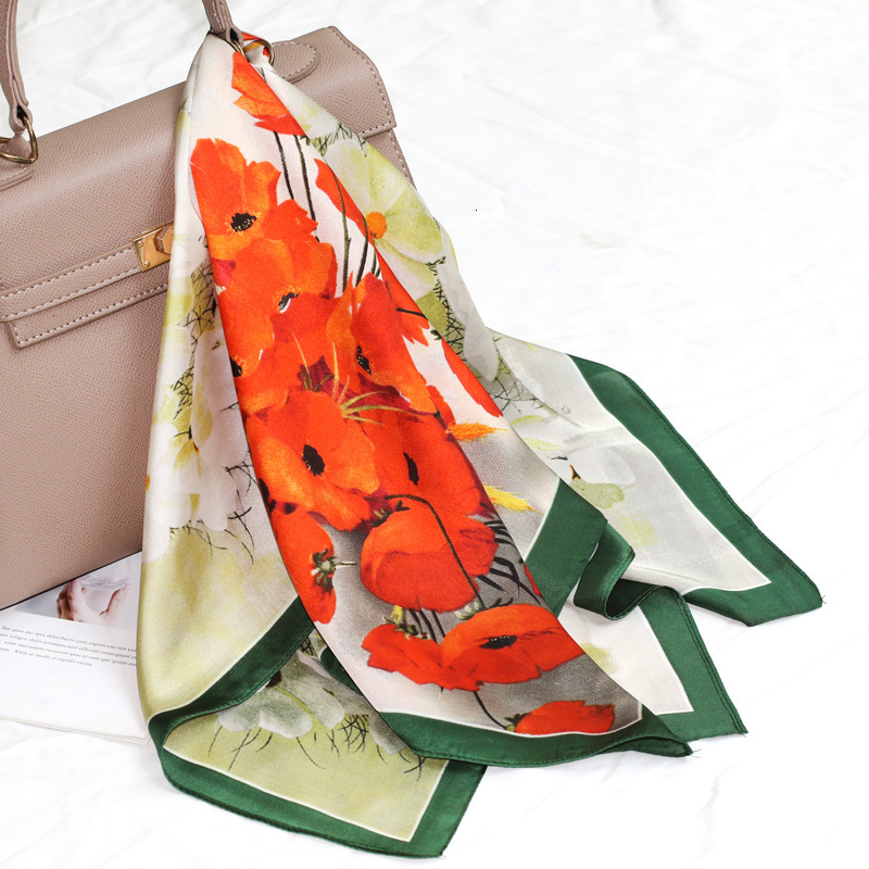 Green Versatile Faux Silk Spring Commuter Korean Fashion Professional Women Small Neck Scarf