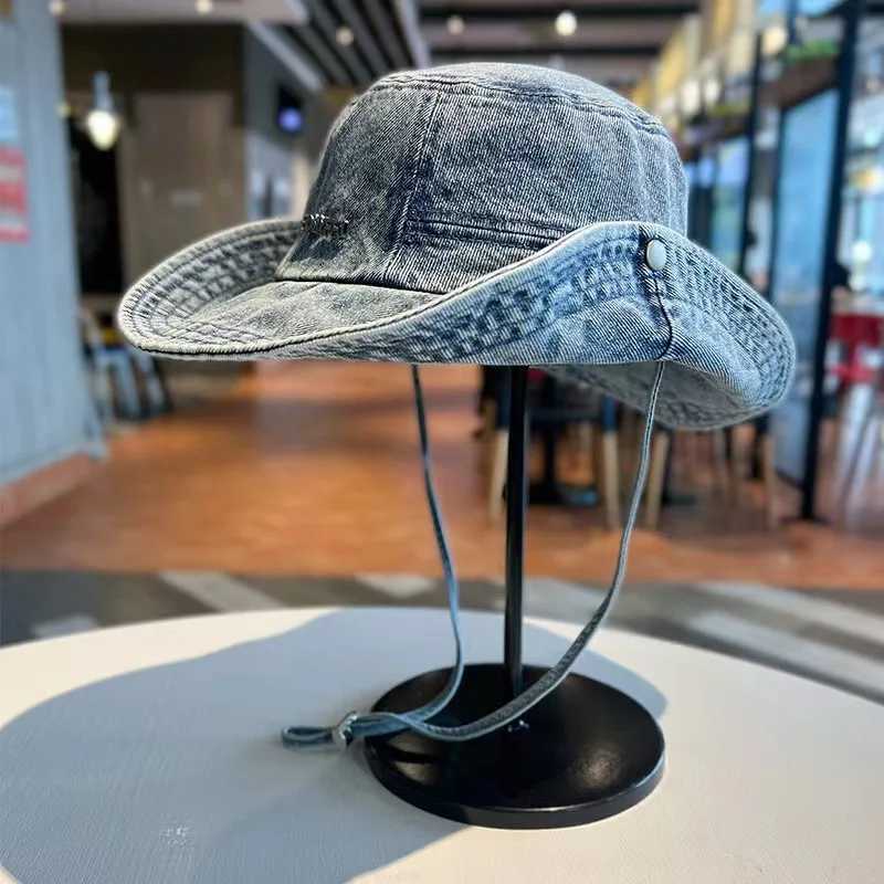 Denim Cloth Bucket Hat Men Women Outdoor Fisherman Cap Retro Casual Sun Protection Fishing Camping Spring Summer Cowboy Hat New W250602