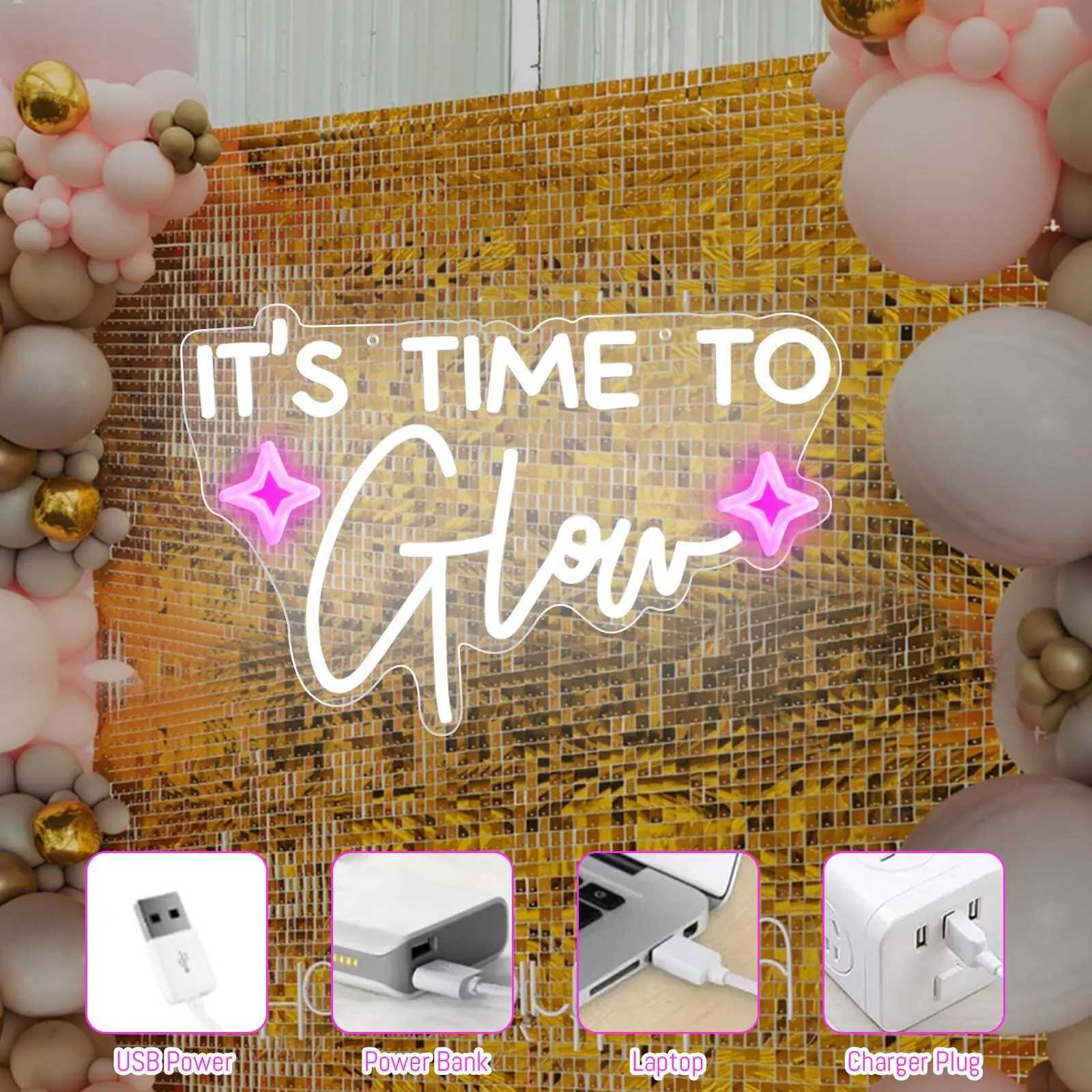 Its Time To Glow Neon Sign USB Dimmable Neon Light for Beauty Room Hair Salon Drink Bar Nails Wax Lash Beauty Decoration Wall XJ250602