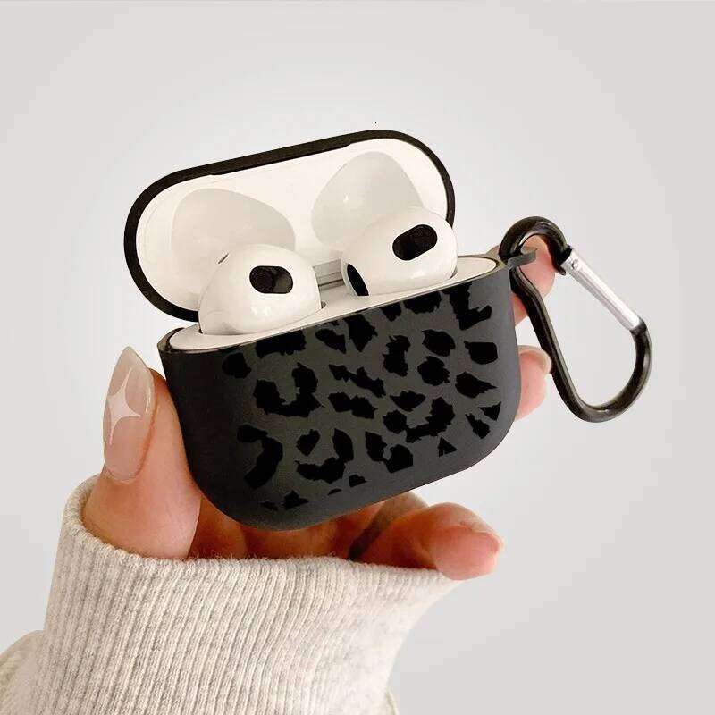 Black Leopard Print Earphone Pro 2/Pro Silicone Protective Cover for Apple 4 1/2 3 Case