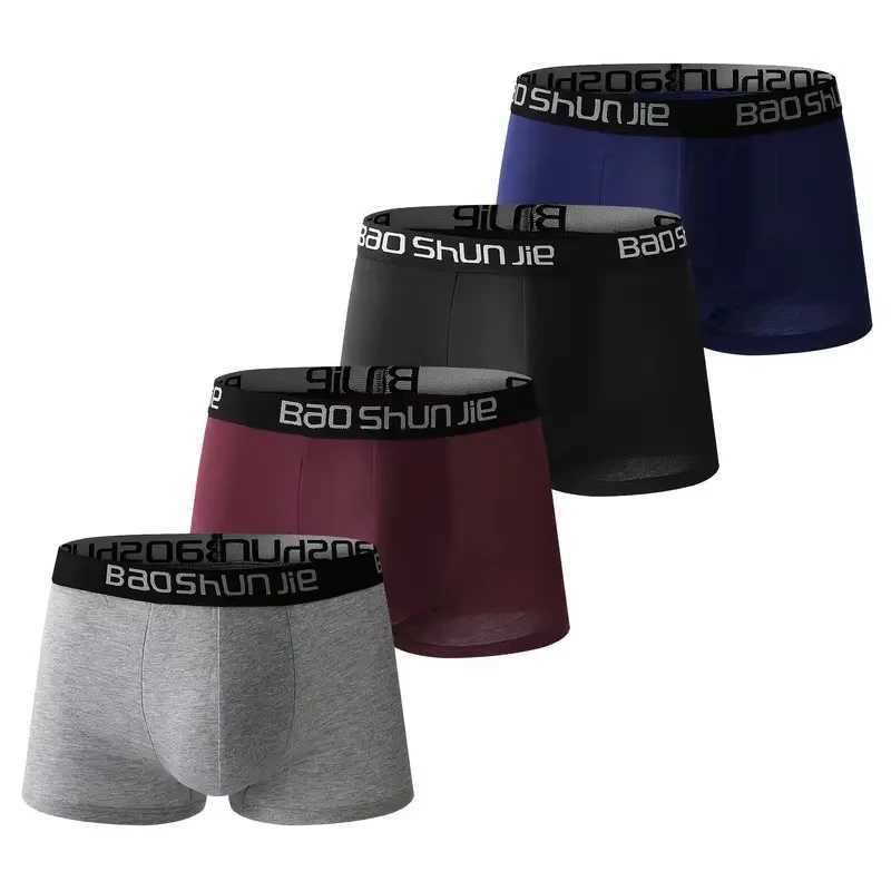 4pcs Men Underwear 00% Cotton Men Boxer Shorts Medium Waist Breathable Solid Color Larger Size L-Lot Soft Comfortable Men Boxer W250603