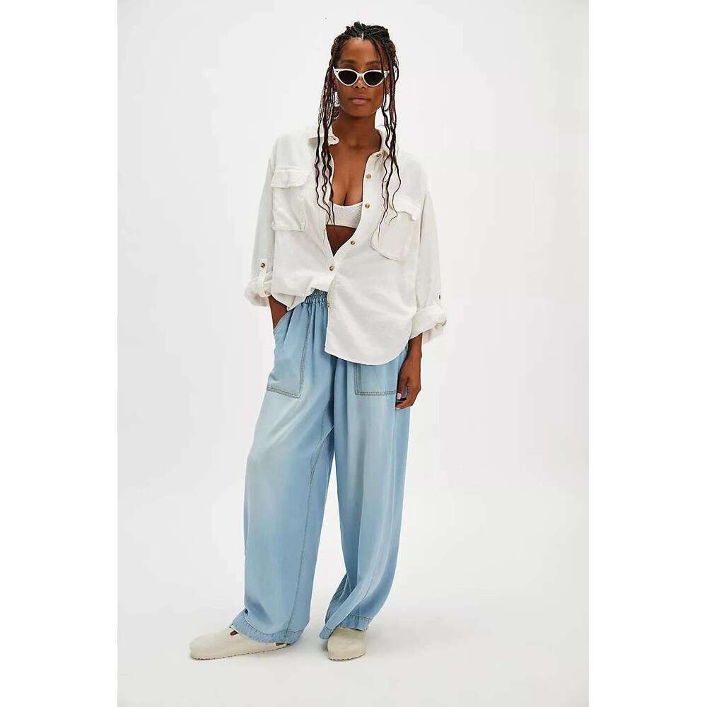 New Fashion Draped Washed Straight Loose Casual Jeans For Women B5