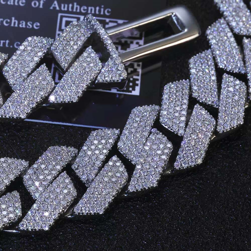 15mm Iced Out Cuban Link Necklace Men Hip Hop Jewelry Shiny VVS Moissanite 925 Silver Chain Gift for Party
