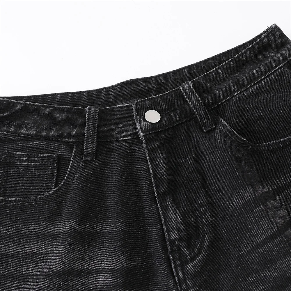 Mens Ripped Denim Shorts Summer Vintage Distressed Hole Cropped Pant Harajuku Streetwear Cargo Short Pants Y2K Black 250529