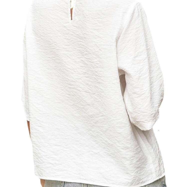 Spring Summer Temu Lace Hollow Out Women's Cotton Linen Casual Solid Color Mid-Sleeve Shirt B5 b6